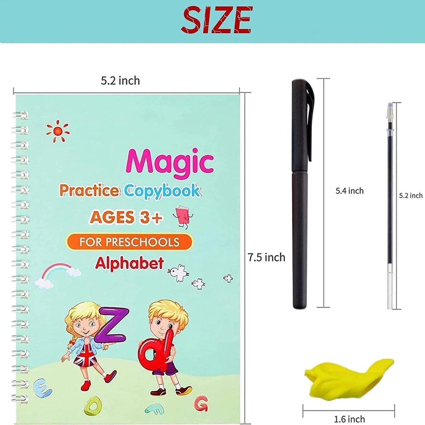 Magic Practice Book (4 Books+1 Pen+1 Grip) 10 Refills "FREE"