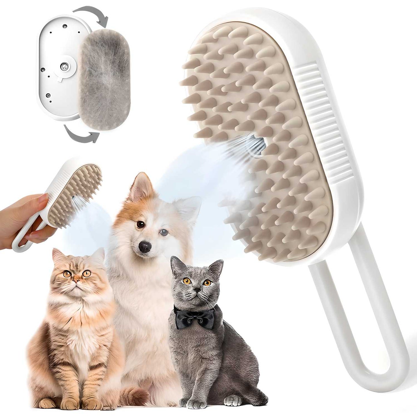Steam Brush for Dogs & Cats – Gentle Grooming Made Easy!