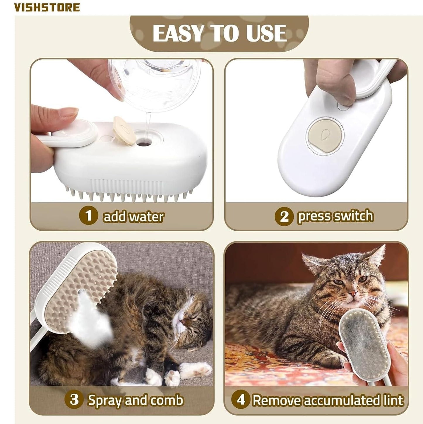 Steam Brush for Dogs & Cats – Gentle Grooming Made Easy!