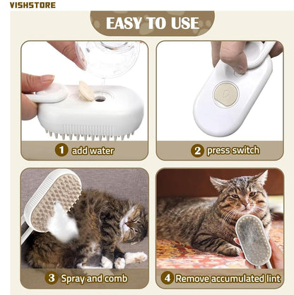 Steam Brush for Dogs & Cats – Gentle Grooming Made Easy!