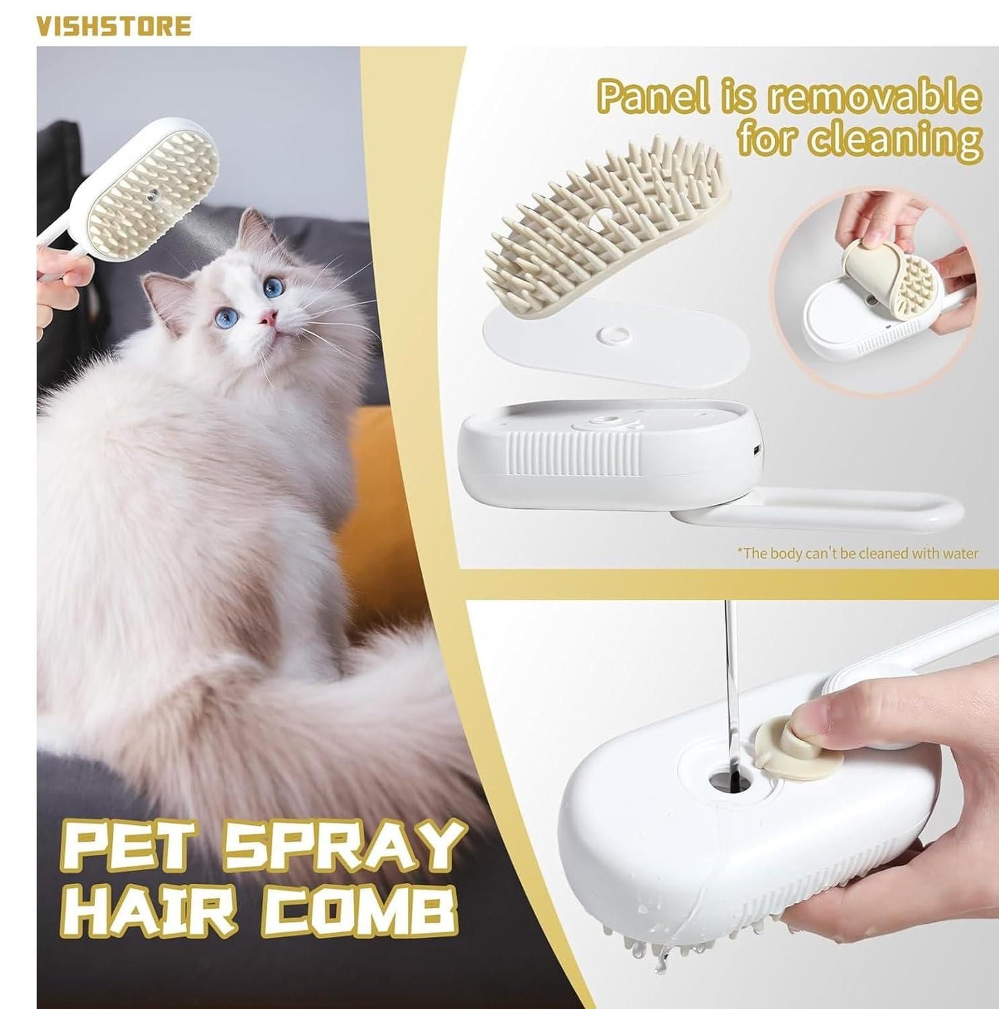 Steam Brush for Dogs & Cats – Gentle Grooming Made Easy!