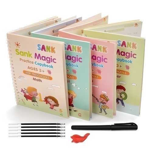 Magic Practice Book (4 Books+1 Pen+1 Grip) 10 Refills "FREE"