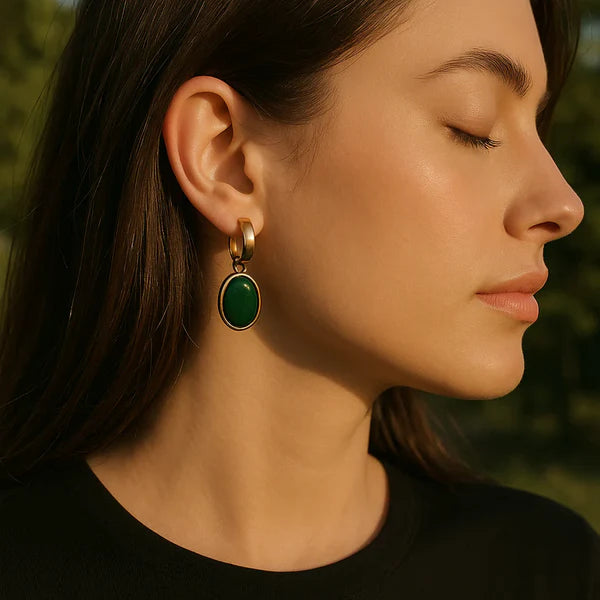 Oval Green Crystal Pendant Necklace Set With Bracelet