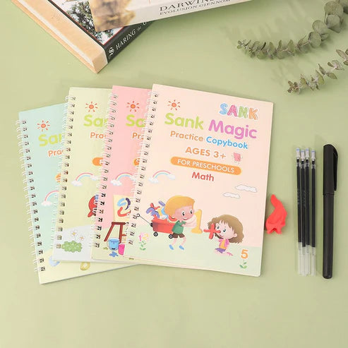 Magic Practice Book (4 Books+1 Pen+1 Grip) 10 Refills "FREE"