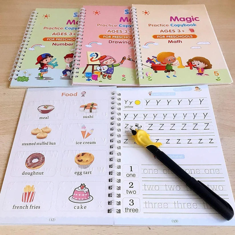 Magic Practice Book (4 Books+1 Pen+1 Grip) 10 Refills "FREE"