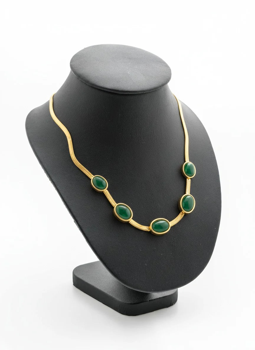 Oval Green Crystal Pendant Necklace Set With Bracelet