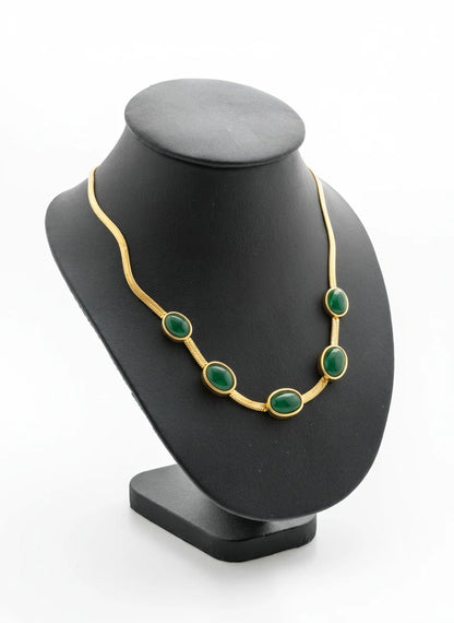 Oval Green Crystal Pendant Necklace Set With Bracelet